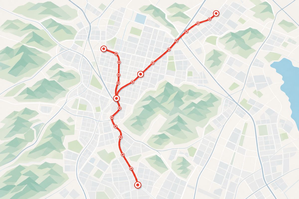 Ilustración flat de la red del Tren Suburbano con bifurcación en Lechería hacia Cuautitlán y el AIFA