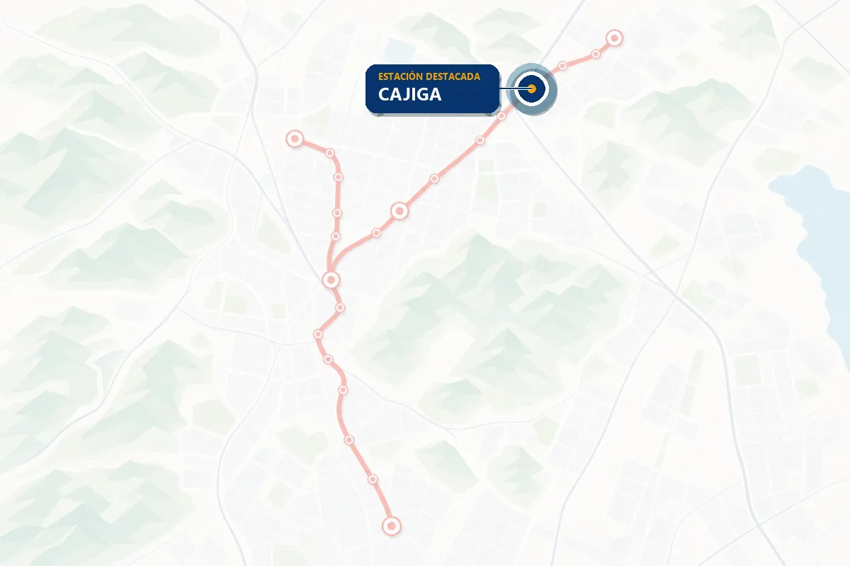 Mapa ilustrado de la red del Tren Suburbano con la estación Cajiga resaltada