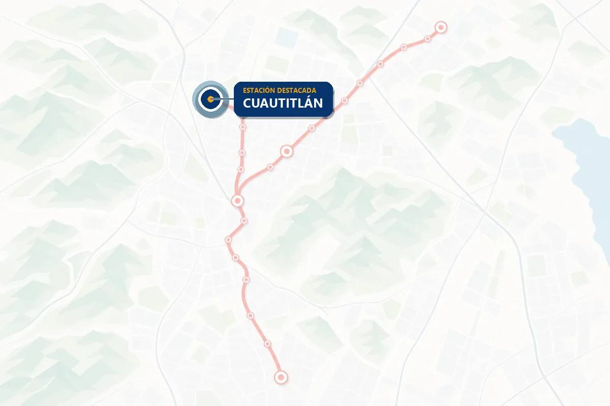 Mapa ilustrado de la red del Tren Suburbano con la estación Cuautitlán resaltada