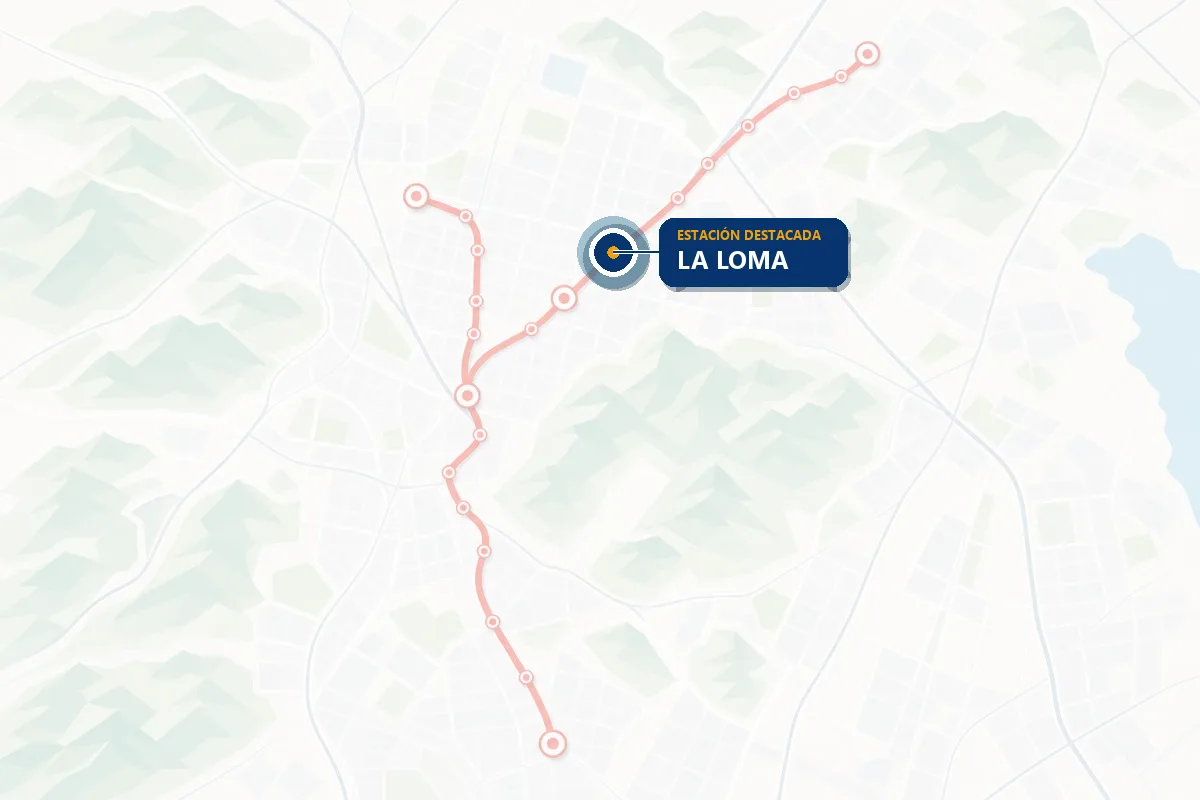 Mapa ilustrado de la red del Tren Suburbano con la estación La Loma resaltada
