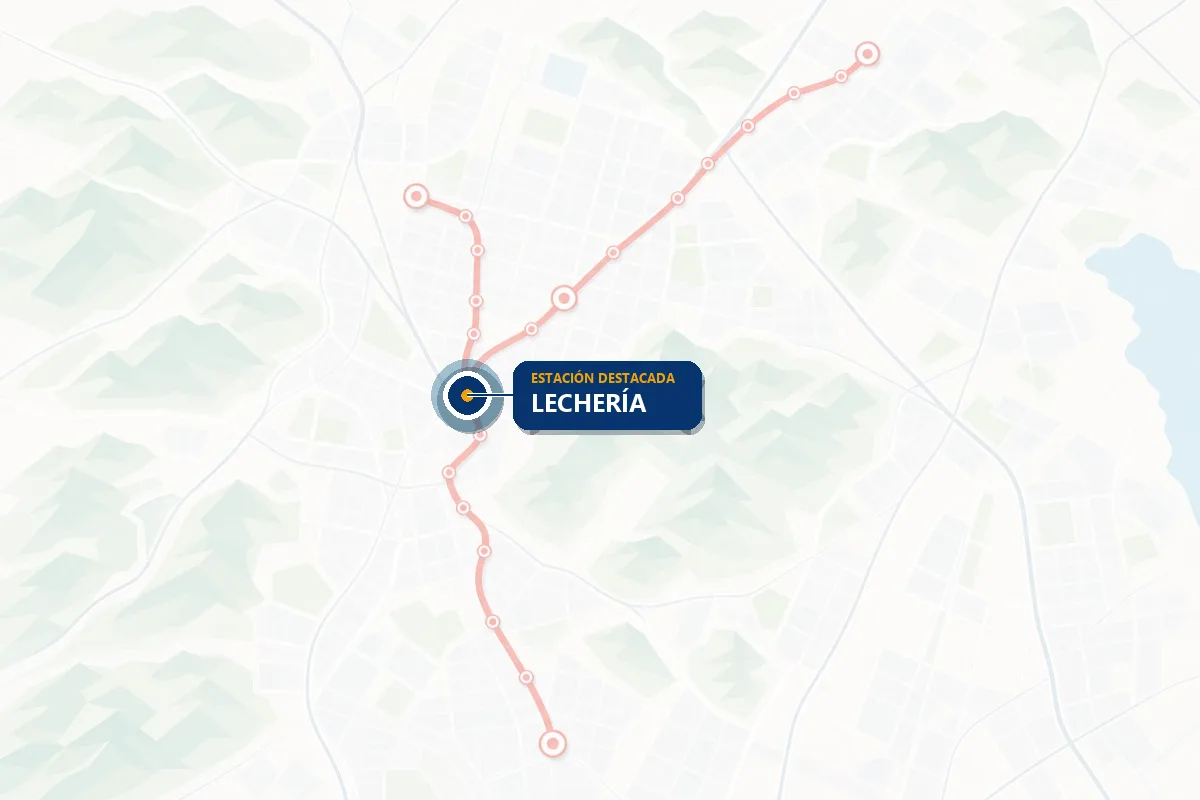 Mapa ilustrado de la red del Tren Suburbano con la estación Lechería resaltada