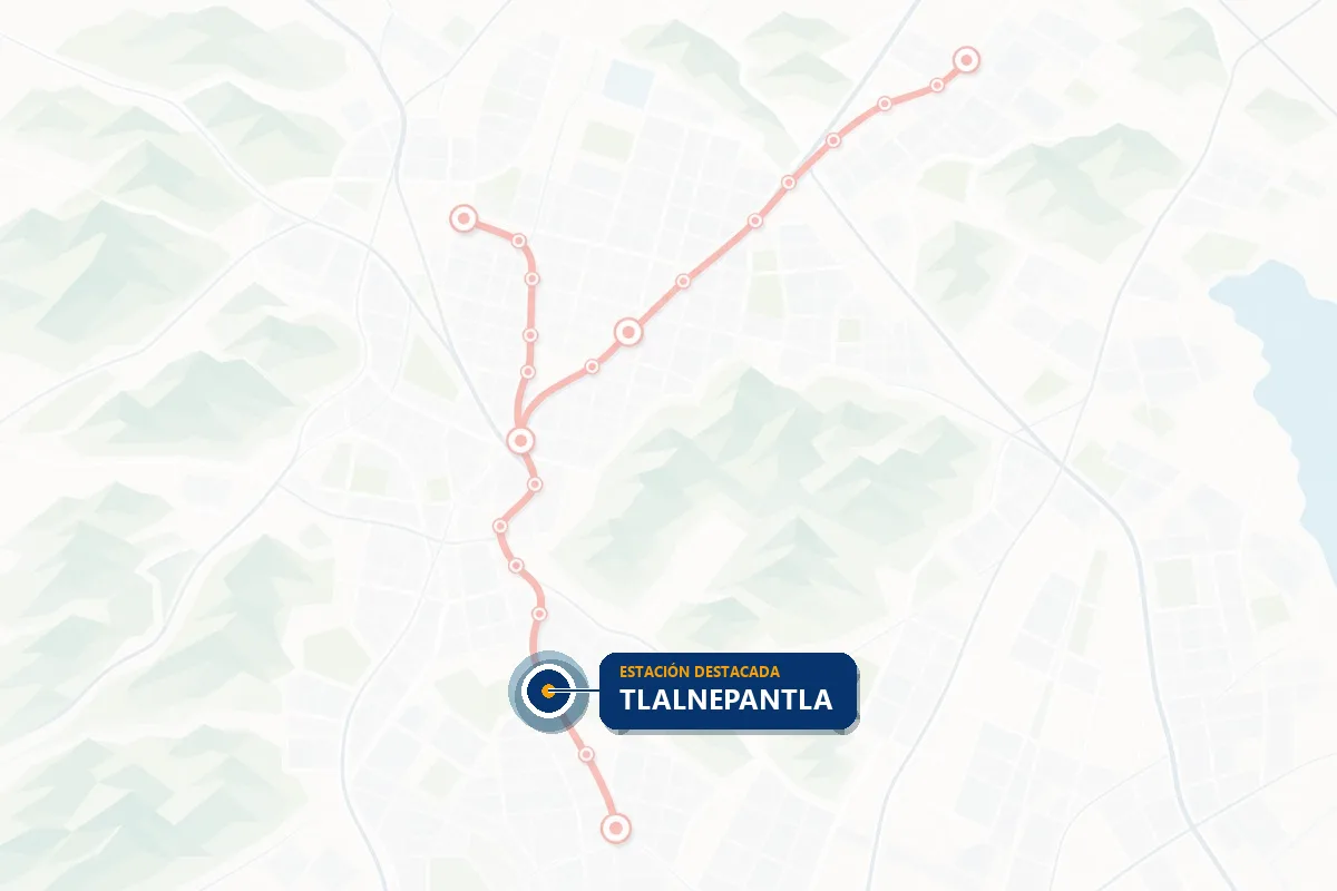 Mapa ilustrado de la red del Tren Suburbano con la estación Tlalnepantla resaltada